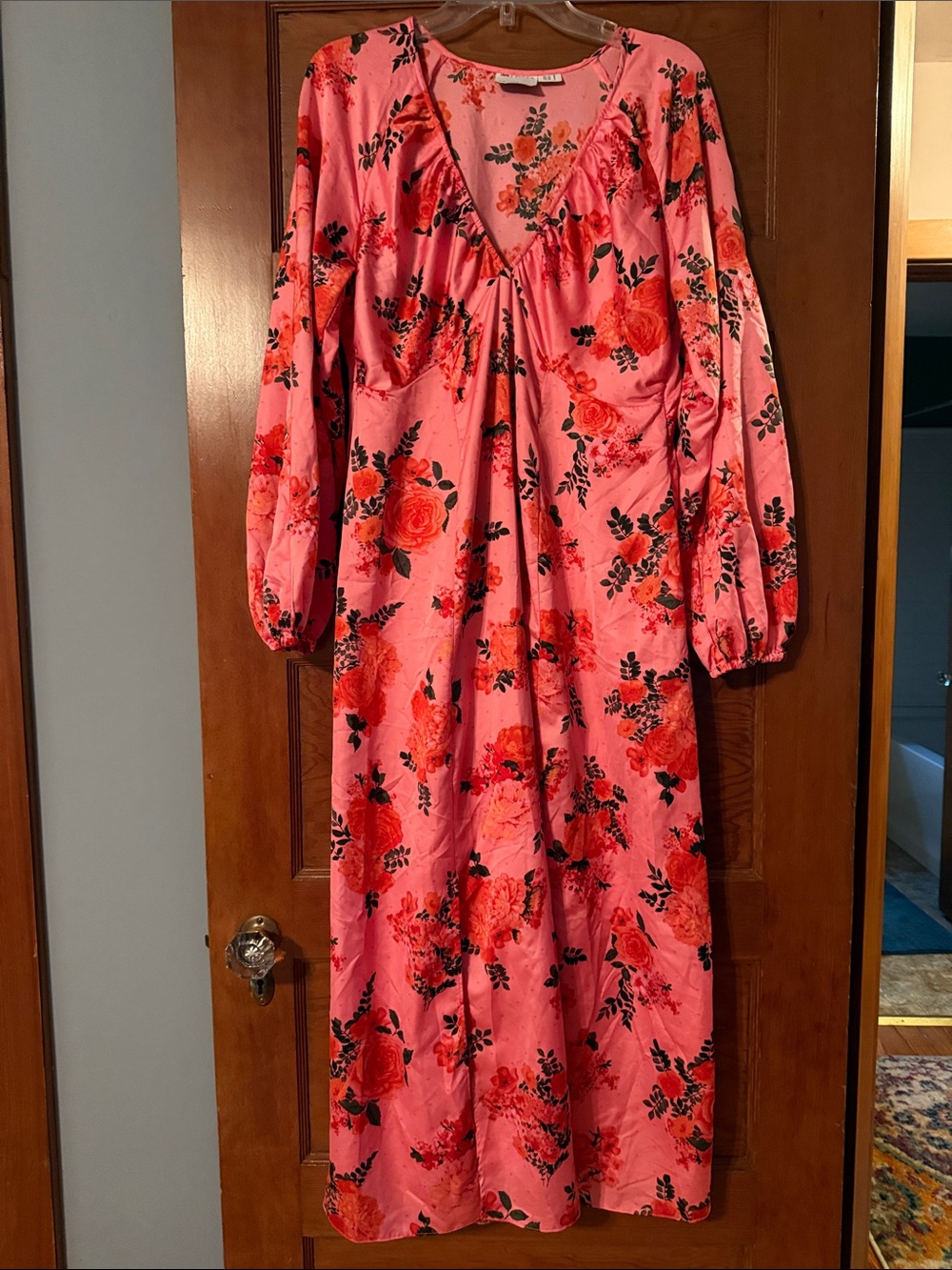 ASOS Maternity Pink and Red Floral Long Sleeve Dress